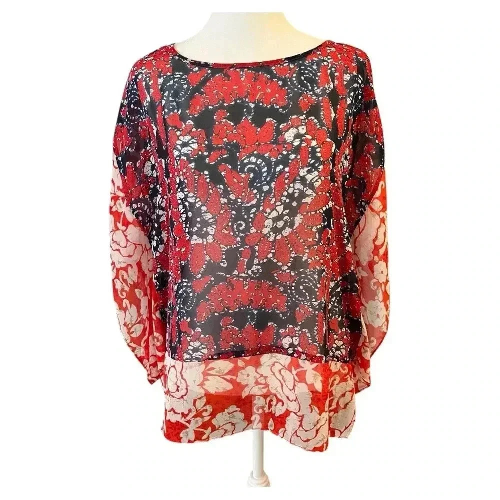 Michael Kors Red, White And Blue Sheer Tunic Kimono Size Small/Medium